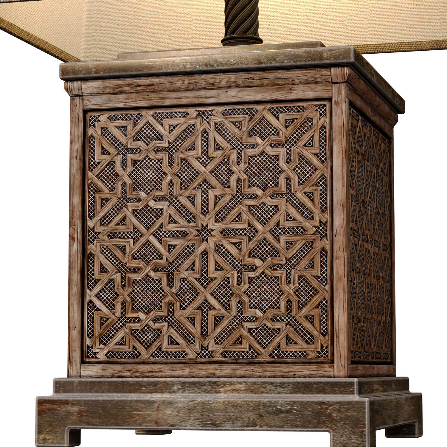 Wood Arabic Oriental Nightstand bedside Eastern Table Lamp 3D model_3