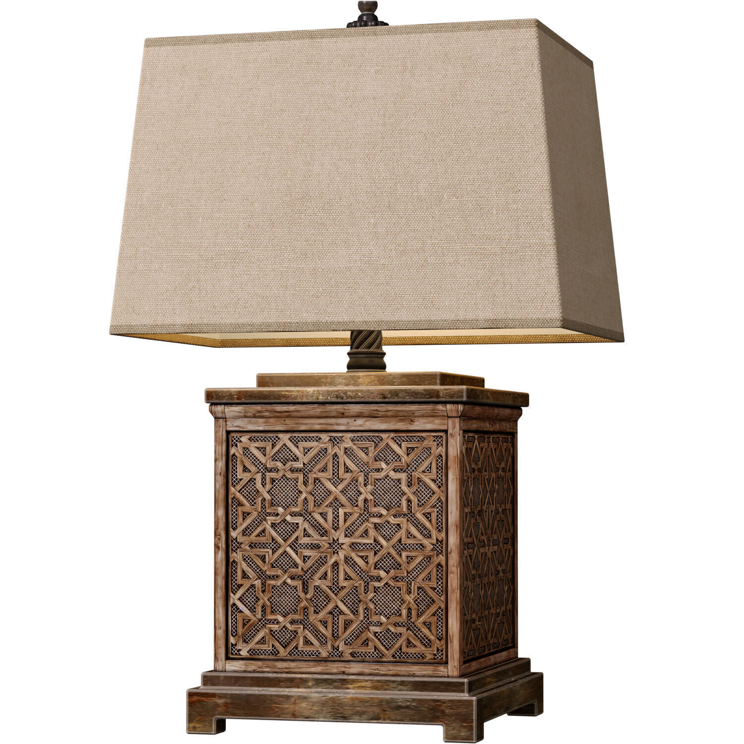 Wood Arabic Oriental Nightstand bedside Eastern Table Lamp 3D model_1