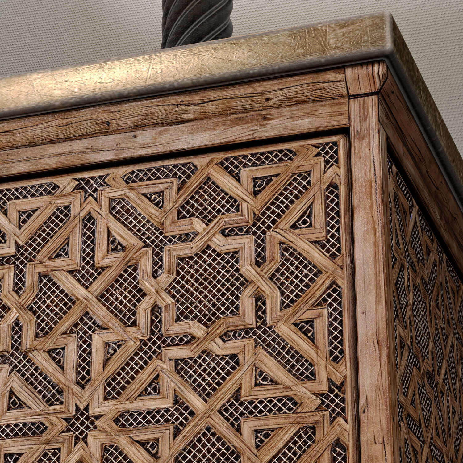 Wood Arabic Oriental Nightstand bedside Arabesque Table Lamp 3D model_4