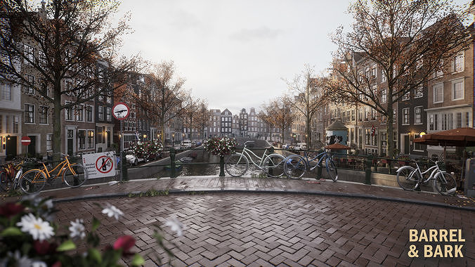 Modular Amsterdam City Street Low-poly 3D model