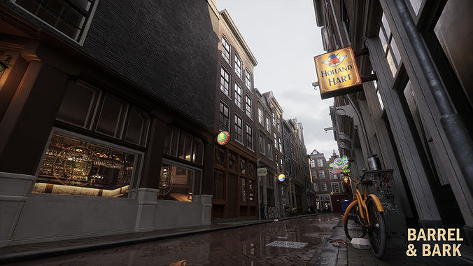 Modular Amsterdam City Street Low-poly 3D model 3