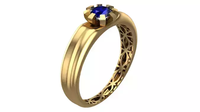 Elegant Geometric Gold Ring with Blue Gemstone - Piece No-12-