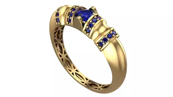 Elegant Geometric Gold Ring with Blue Gemstone - Piece No-13-