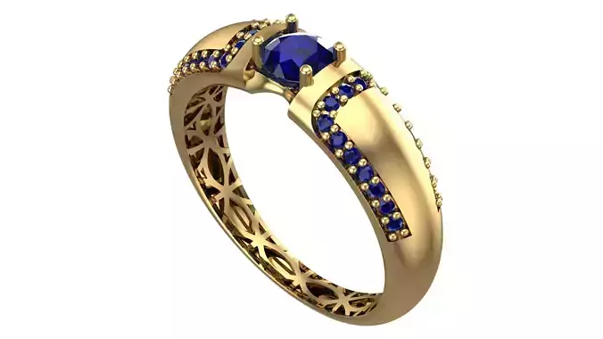 Elegant Geometric Gold Ring with Blue Gemstone - Piece No-16