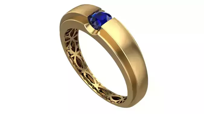 Elegant Geometric Gold Ring with Blue Gemstone - Piece No-17