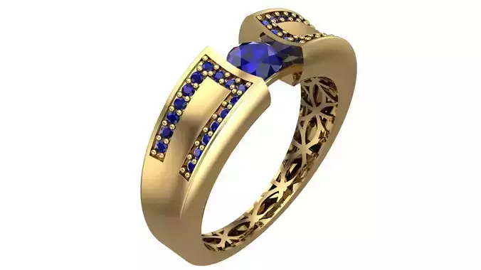 Elegant Geometric Gold Ring with Blue Gemstone - Piece No-18