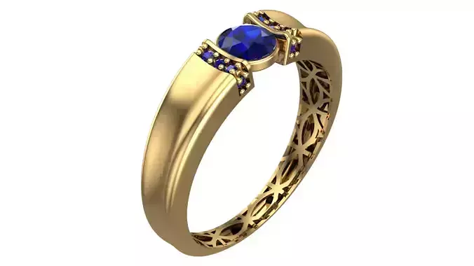 Elegant Geometric Gold Ring with Blue Gemstone - Piece No-19