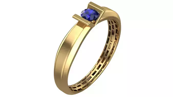Elegant Geometric Gold Ring with Blue Gemstone - Piece No-20