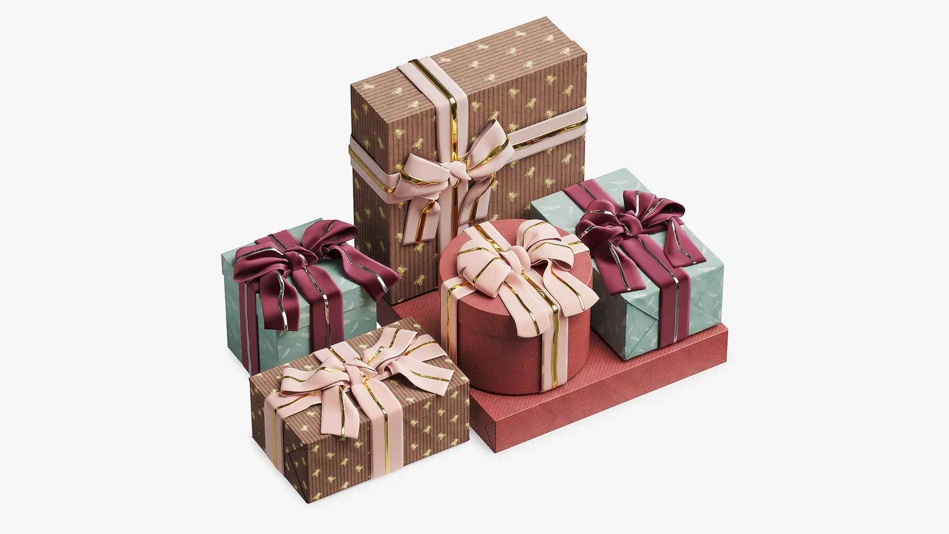 Gift Box Set with Double Ribbon 3D model_0