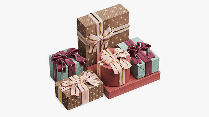 Gift Box Set with Double Ribbon 3D model