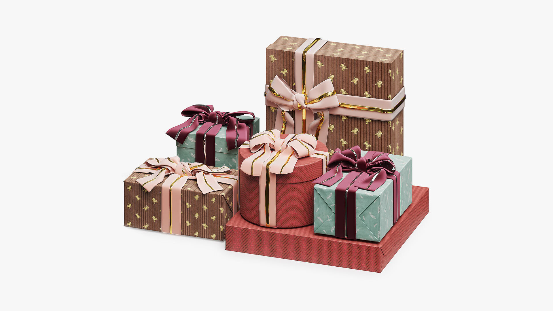 Gift Box Set with Double Ribbon 3D model_2