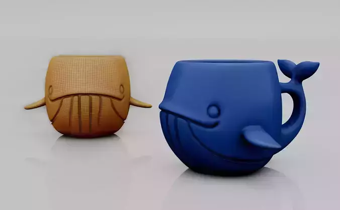 Whale Mug 3D Model  Stylized Cartoon Cup for Print  Animation Low-poly 3D model