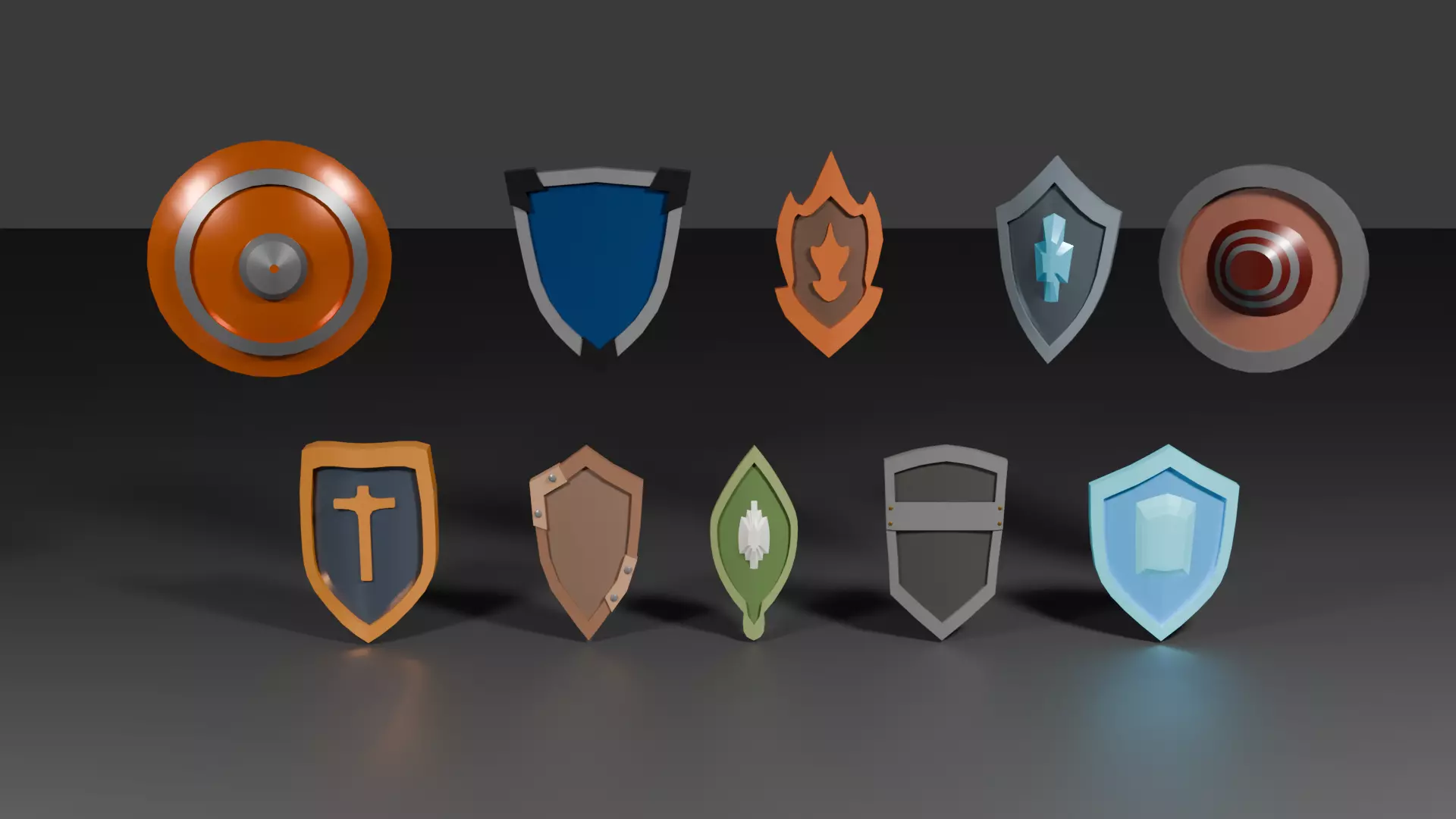 Low Poly Shield Pack 10 Stylized Medieval Shields Game Ready Low-poly 3D model_0