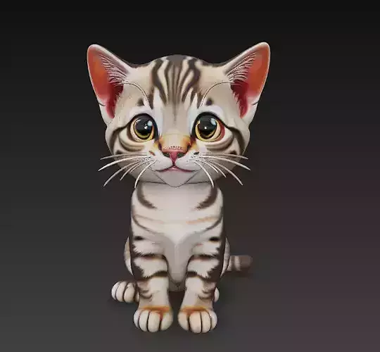 Optimized Low-Poly Kitten 3D Model UE5- Unity Real-Time Ready