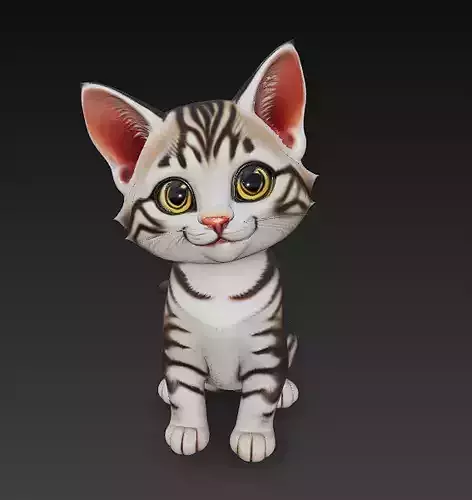Optimized Low-Poly Kitten 3D Model UE5- Unity Real-Time Ready Low-poly 3D model
