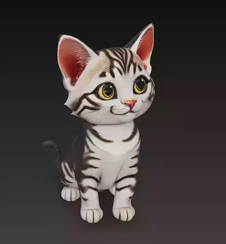 Optimized Low-Poly Kitten 3D Model UE5- Unity Real-Time Ready