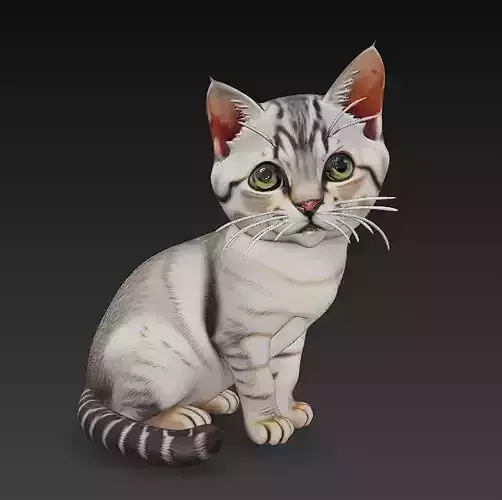 Optimized Low-Poly Kitten 3D Model UE5- Unity Real-Time Ready