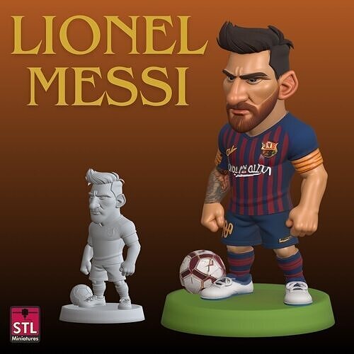STL File  Chibi Lionel Messi with Ball and Base 3D print model