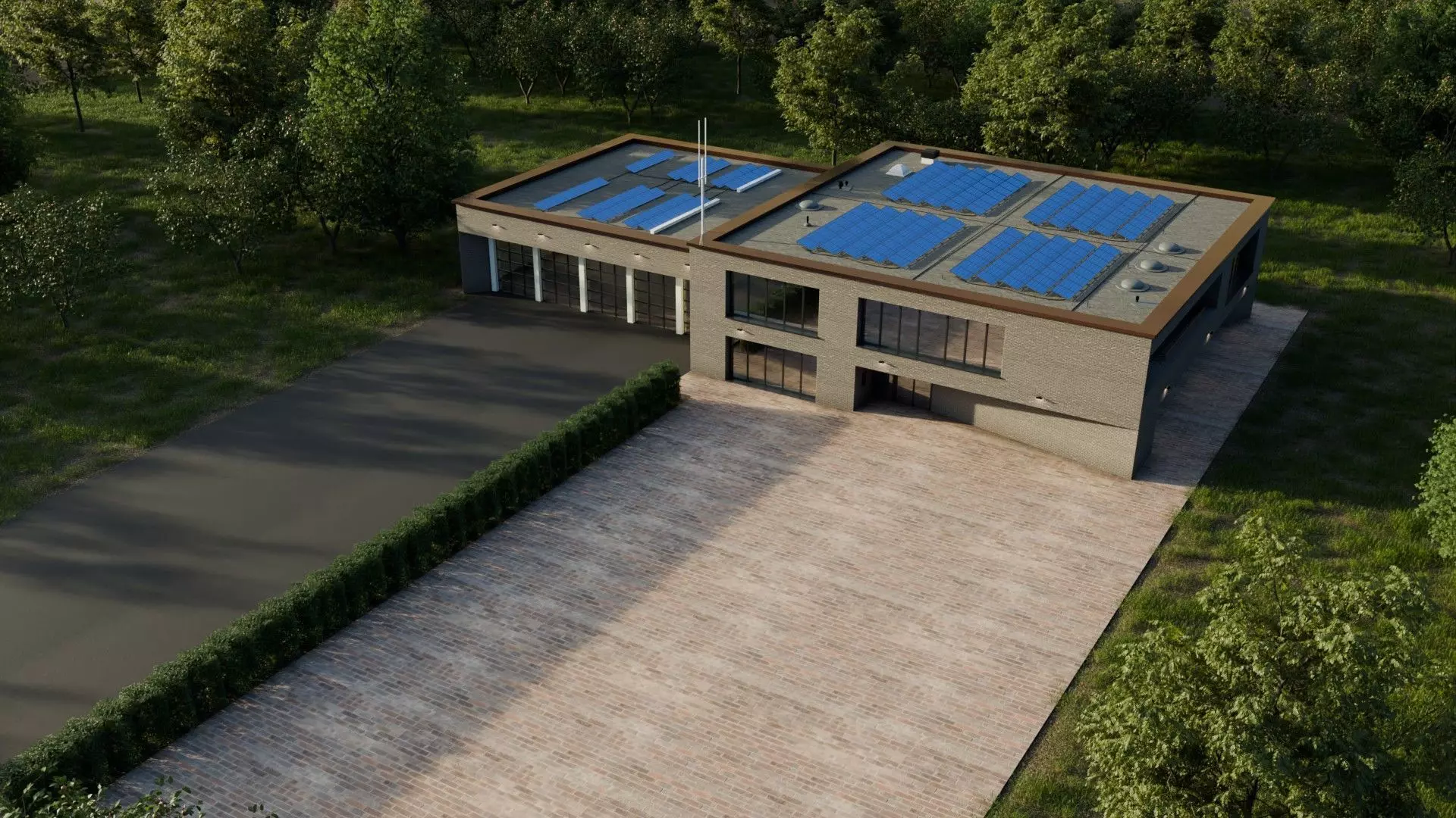 Industrial Two-Story Building Low Poly PBR Game Ready Asset Low-poly 3D model_0