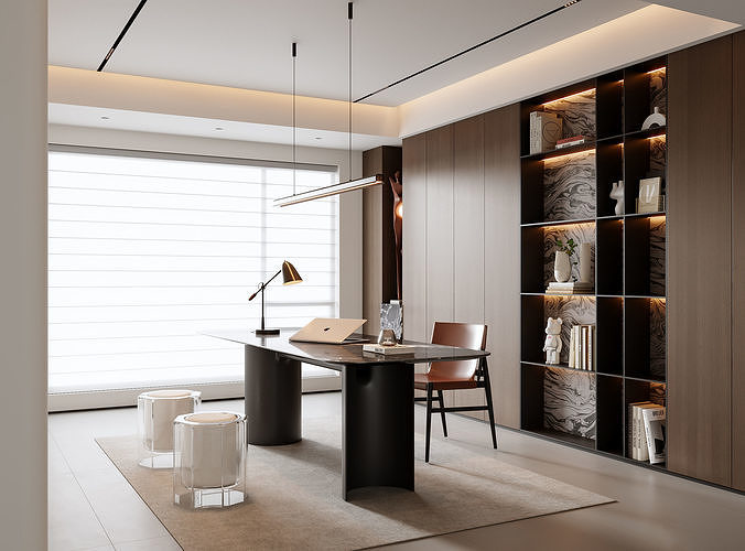 Luxury Executive Office Interior with Marble Desk 56 3D model