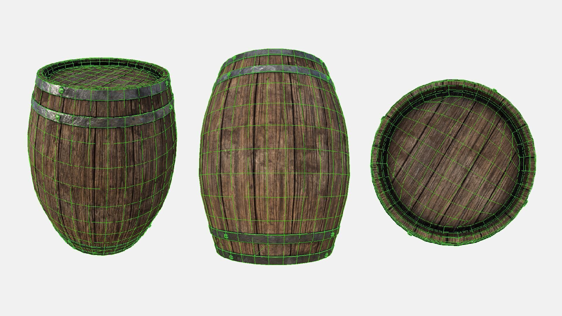 Wooden Barrel Low-poly 3D model_5
