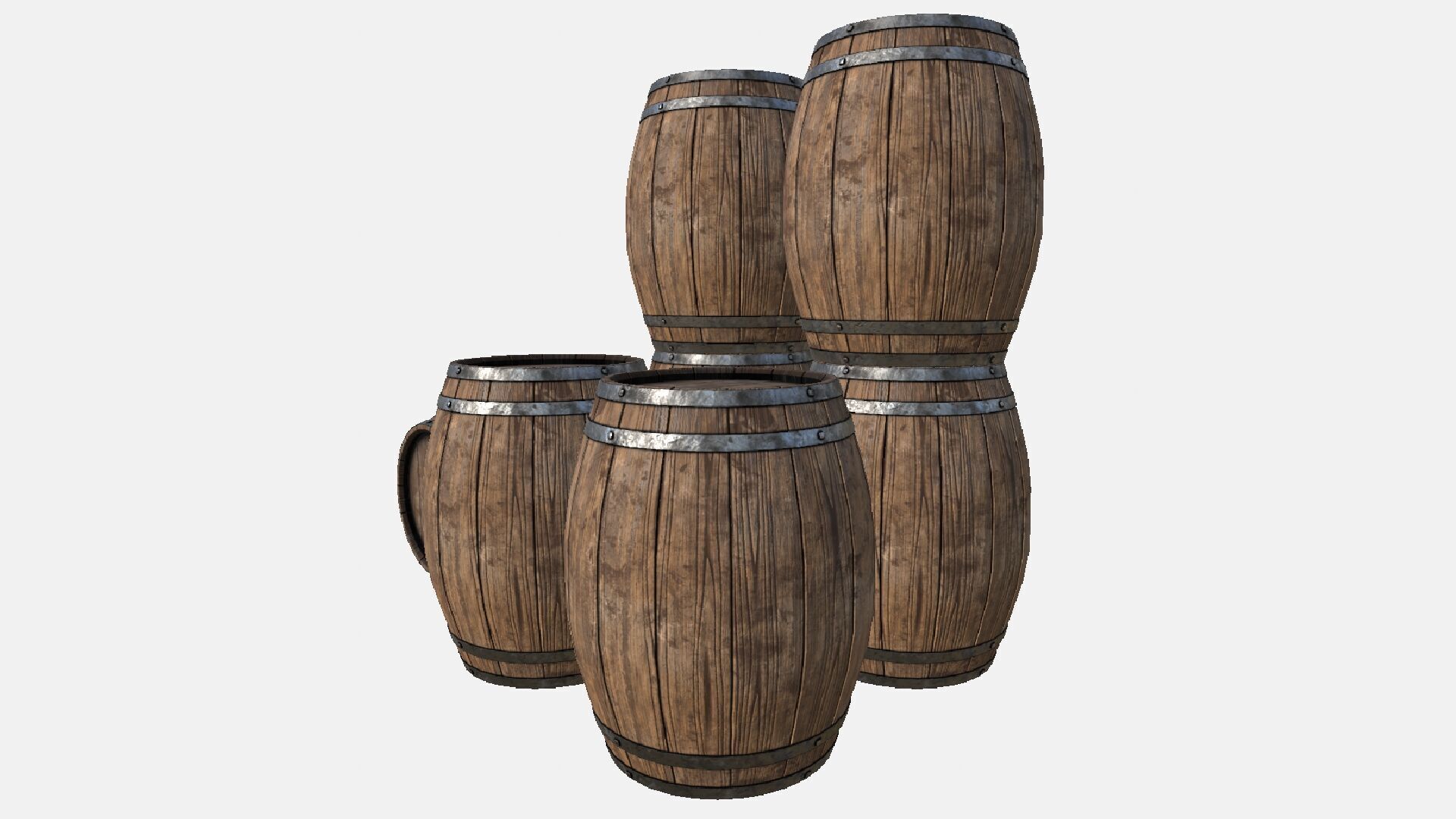 Wooden Barrel Low-poly 3D model_2