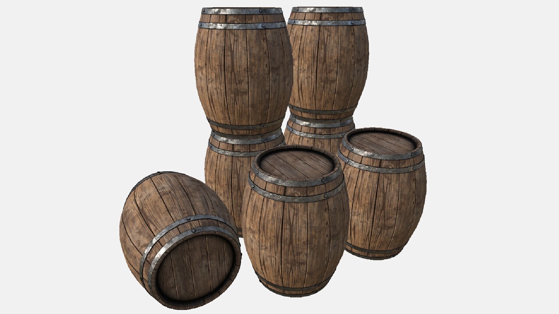 Wooden Barrel Low-poly 3D model_1