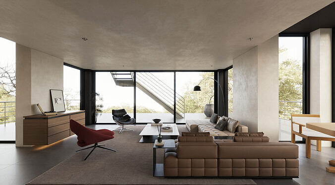 Modern Minimalist Living and Dining Room Interior 41 3D model