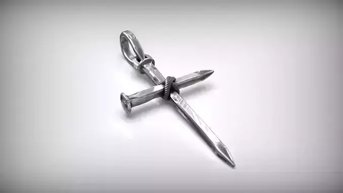 Christian Gothic Style Nail Cross with Rope Pendant 3D print model