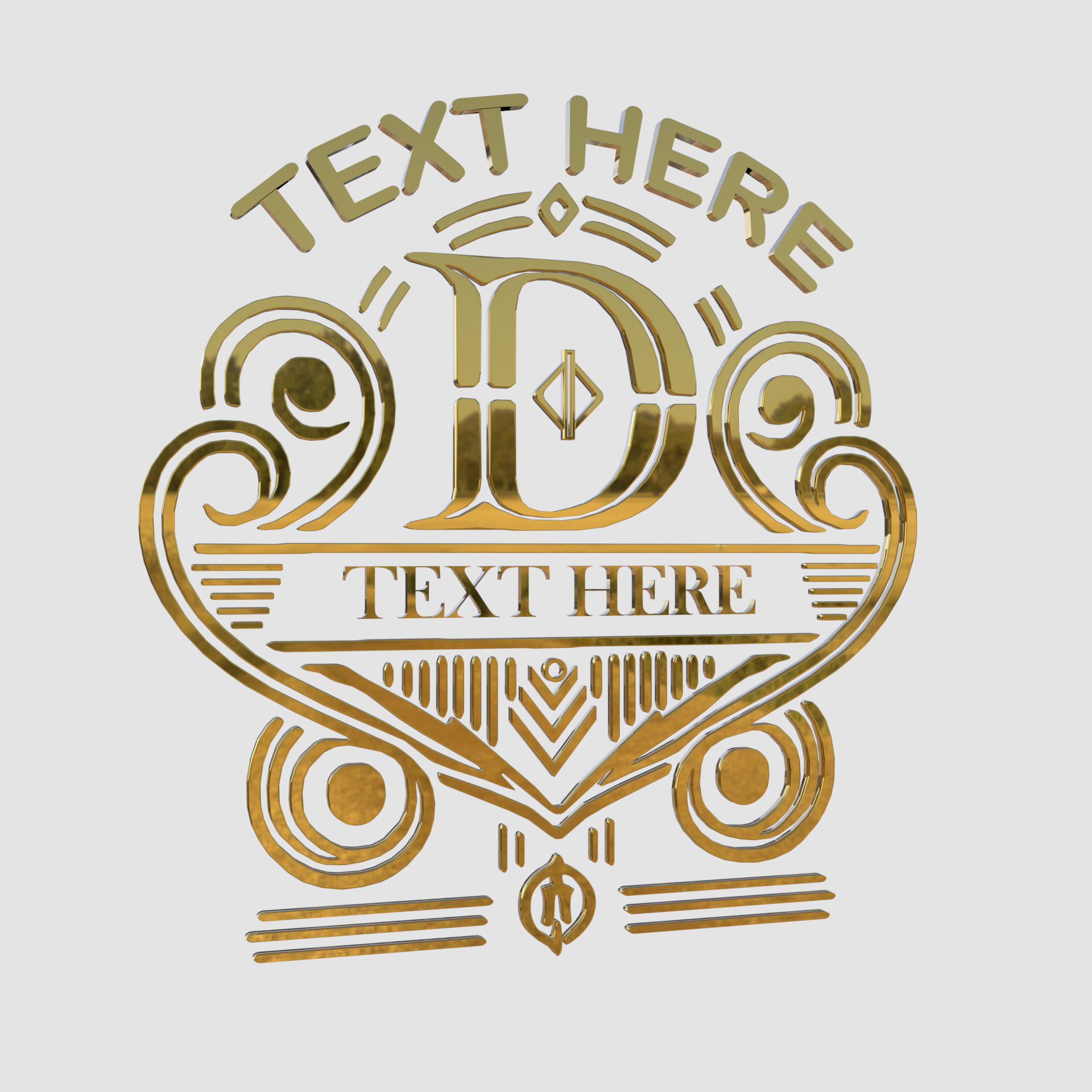 Ornate Vintage Gold Emblem 3D model_2