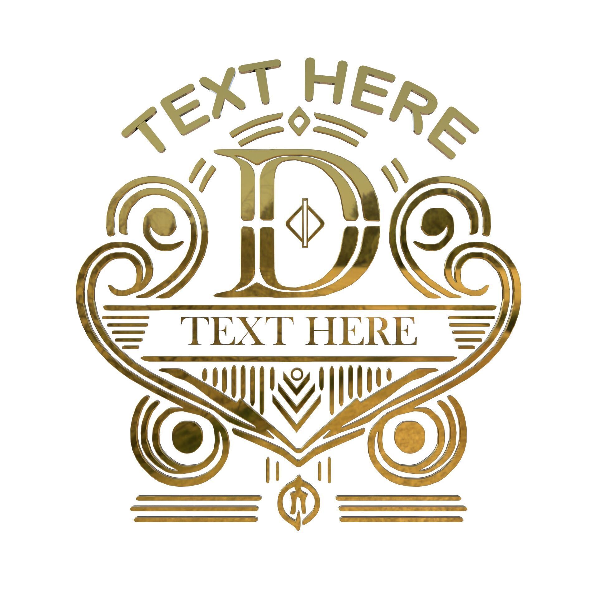 Ornate Vintage Gold Emblem 3D model_1