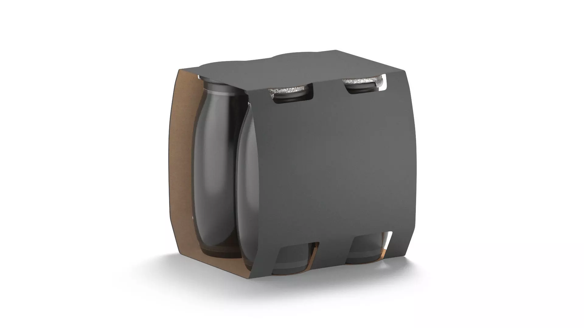 Black Plastic Yogurt Bottle 4 Pack - yoghurt milk  packaging 3D model_0