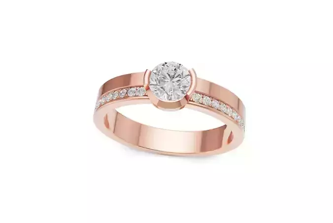 Solitaire Diamond Ring with Side Stones for Women 3D print model