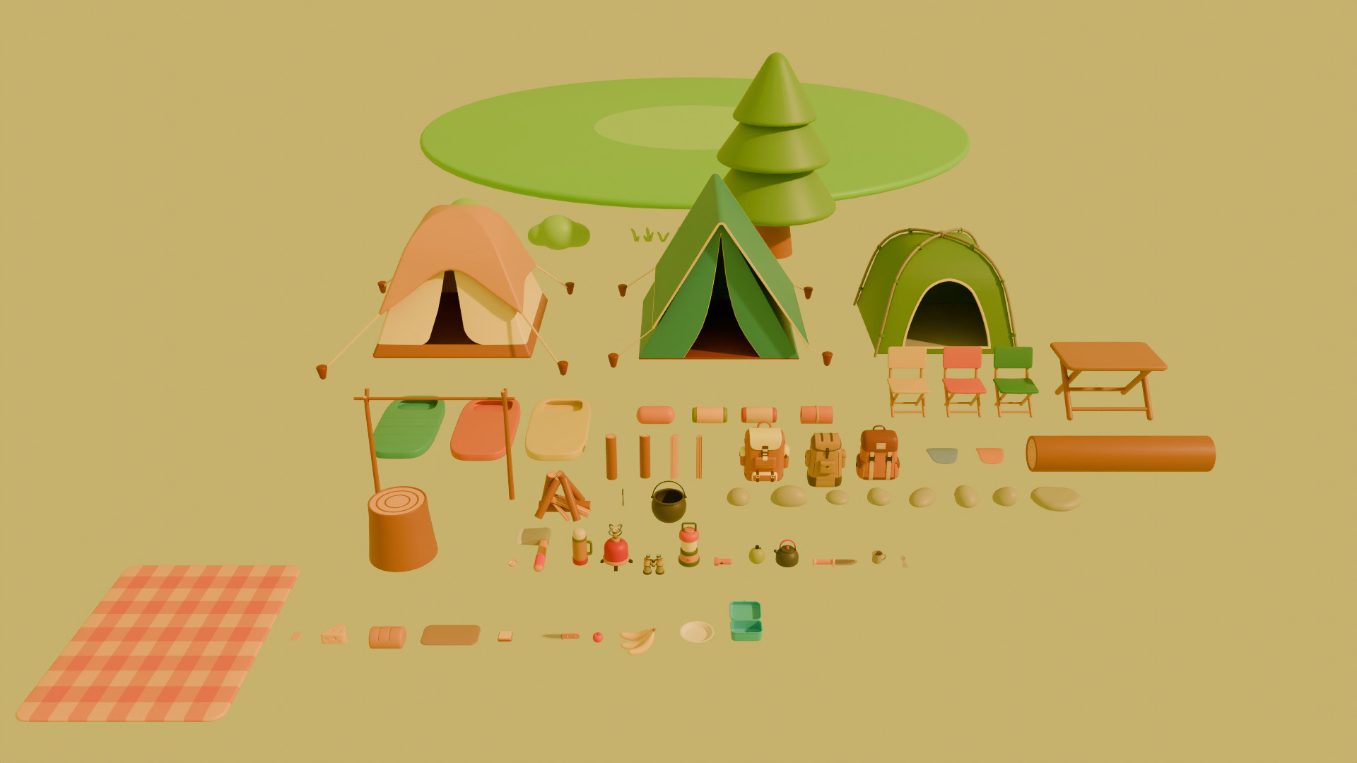 Low Poly Stylized Cartoon Camping Pack Low-poly 3D model_11