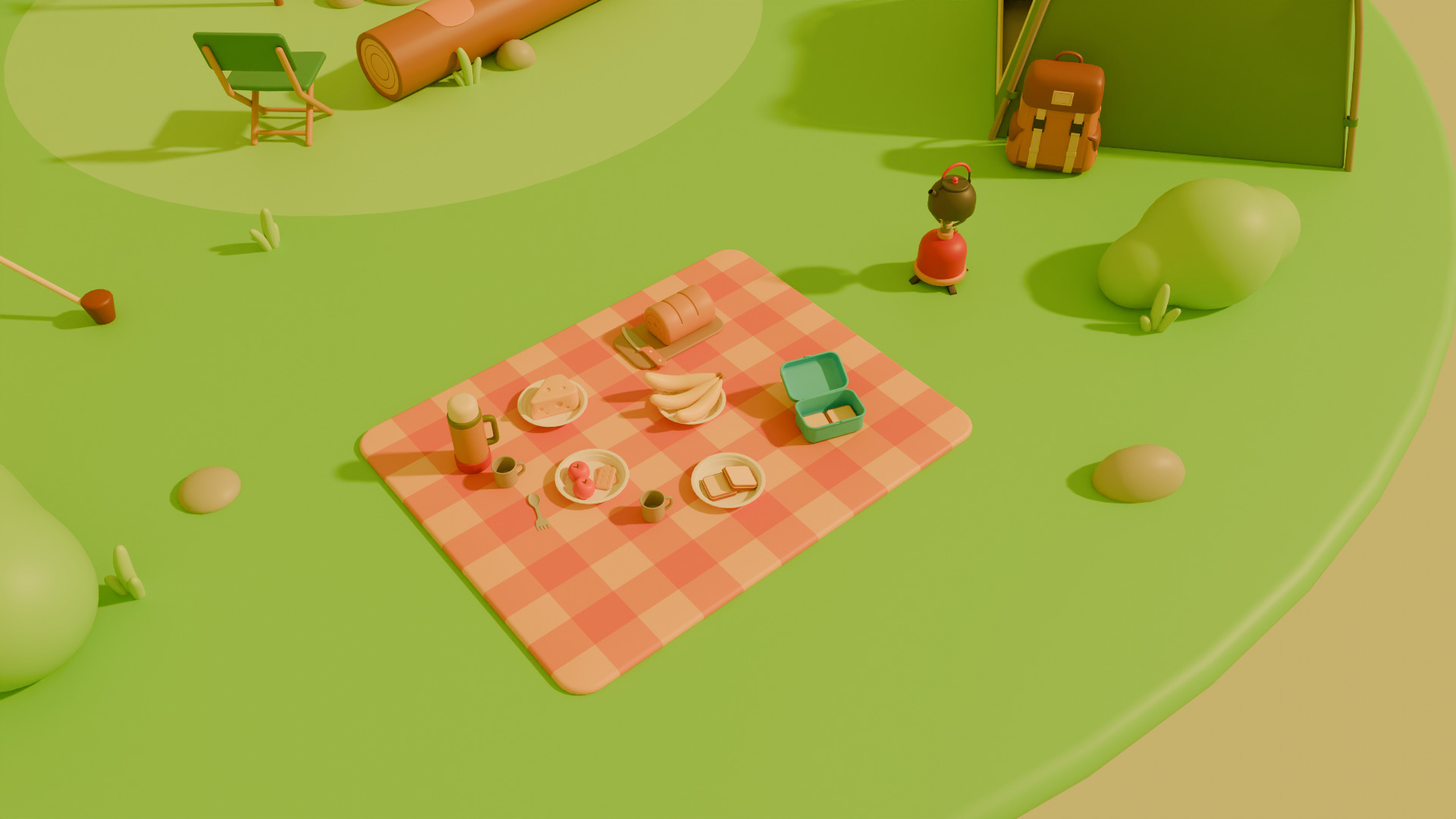 Low Poly Stylized Cartoon Camping Pack Low-poly 3D model_6