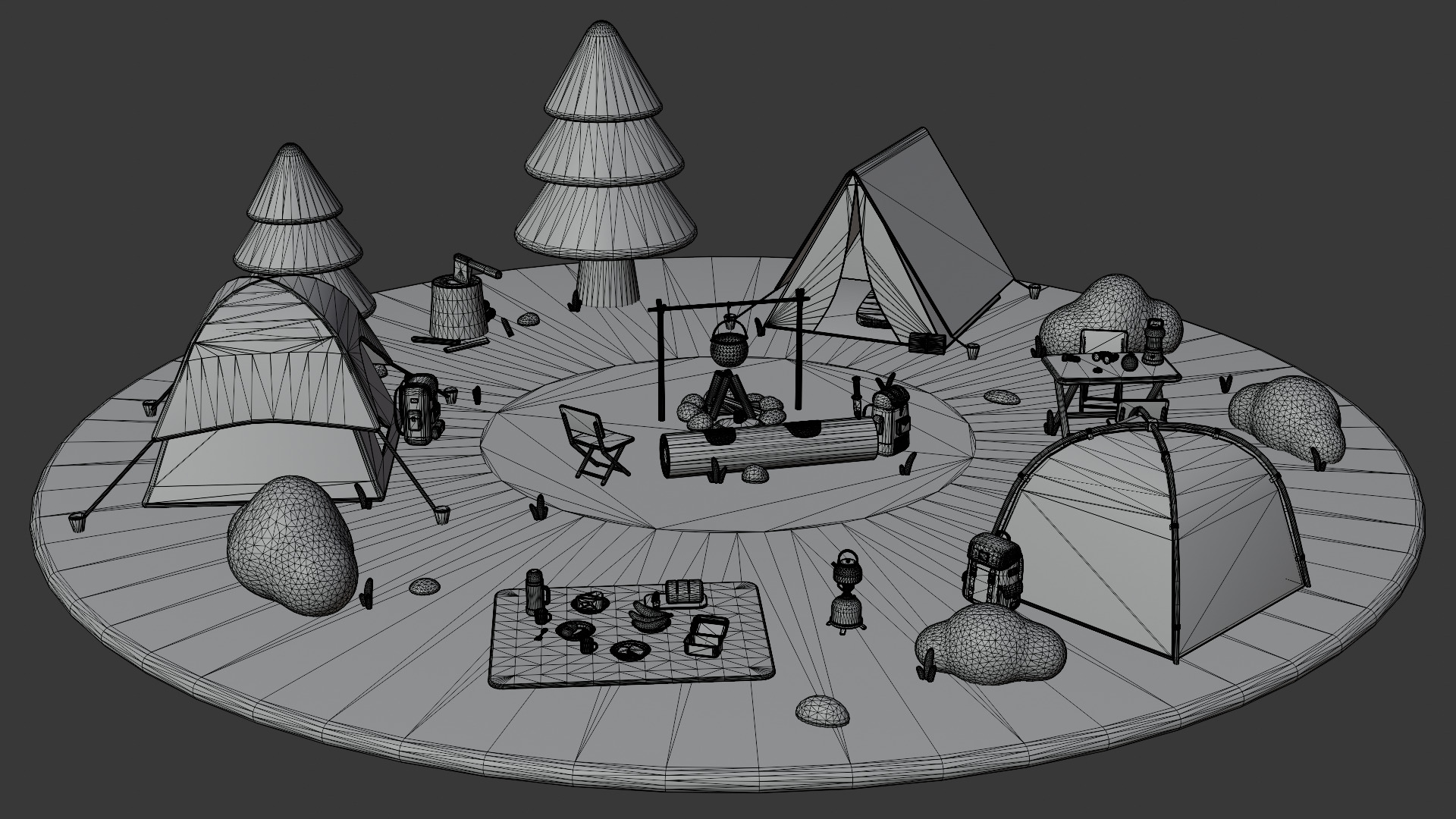 Low Poly Stylized Cartoon Camping Pack Low-poly 3D model_12