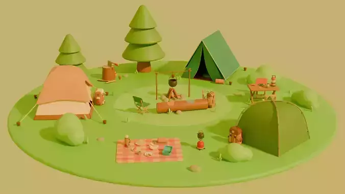 Low Poly Stylized Cartoon Camping Pack Low-poly 3D model Low Poly Stylized Cartoon Camping Pack Low-poly 3D model