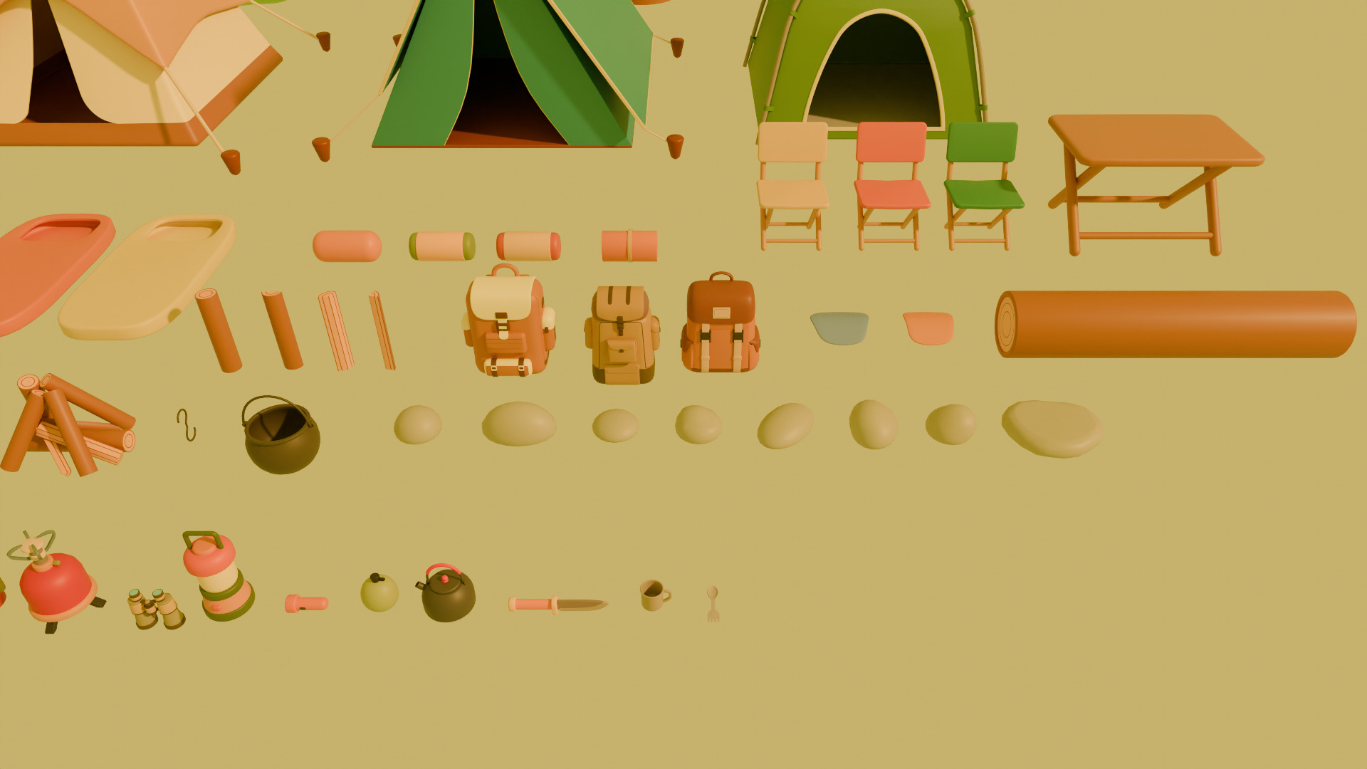 Low Poly Stylized Cartoon Camping Pack Low-poly 3D model_9