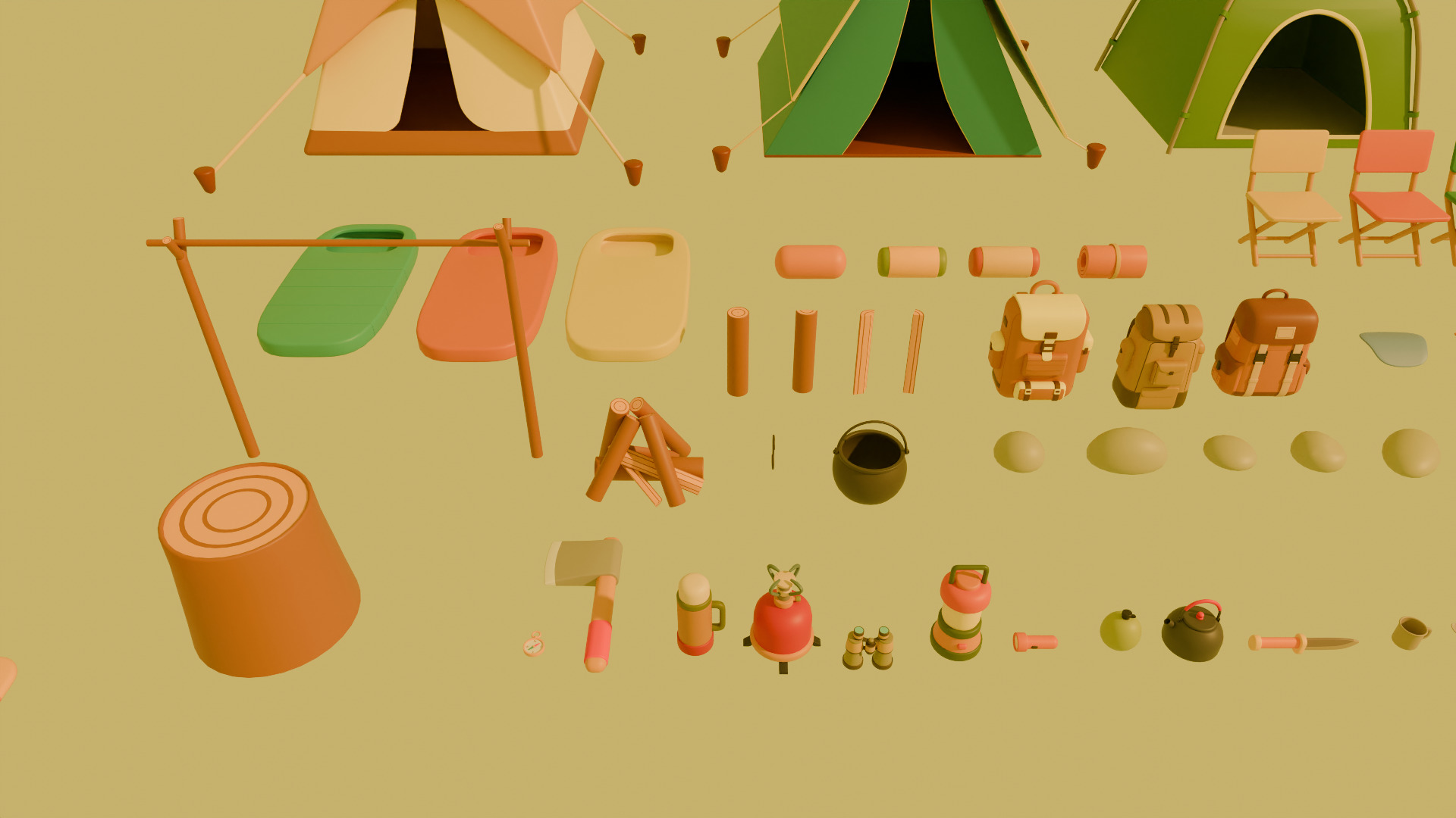 Low Poly Stylized Cartoon Camping Pack Low-poly 3D model_8