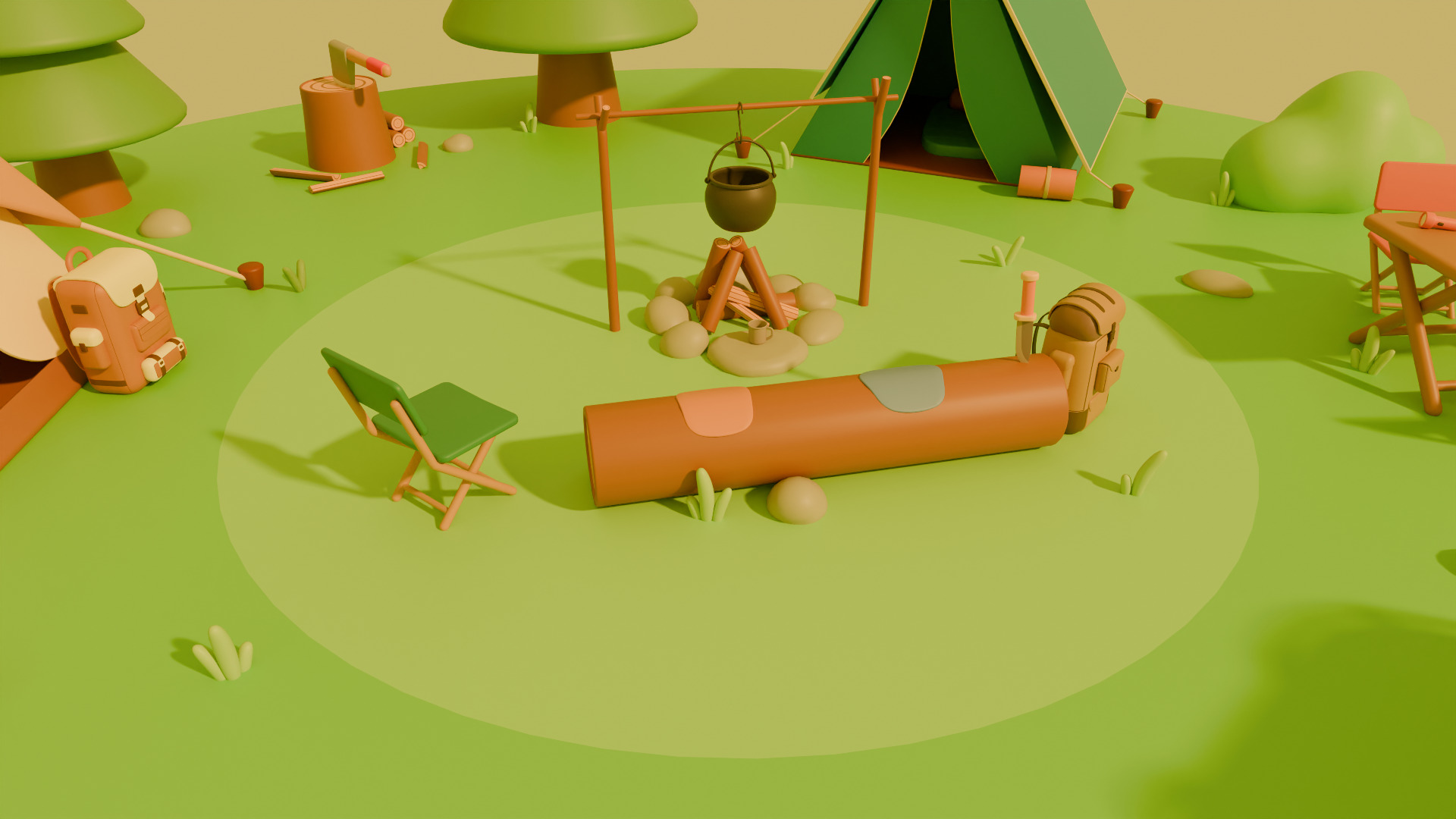 Low Poly Stylized Cartoon Camping Pack Low-poly 3D model_3