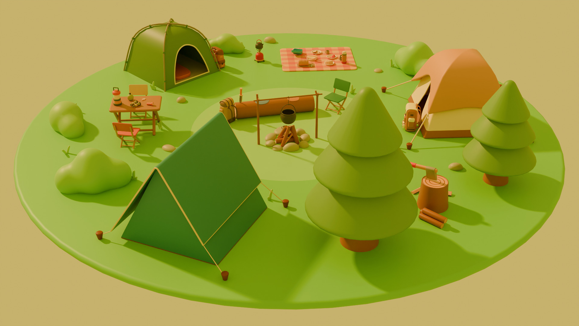 Low Poly Stylized Cartoon Camping Pack Low-poly 3D model_2