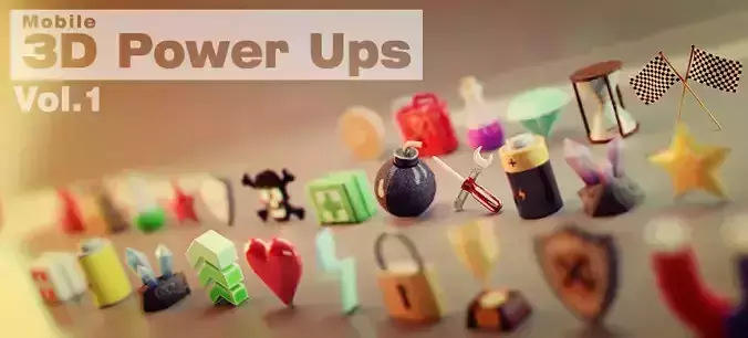 Mobile Power Ups Vol 1 Low Poly Set Pack Low-poly 3D model