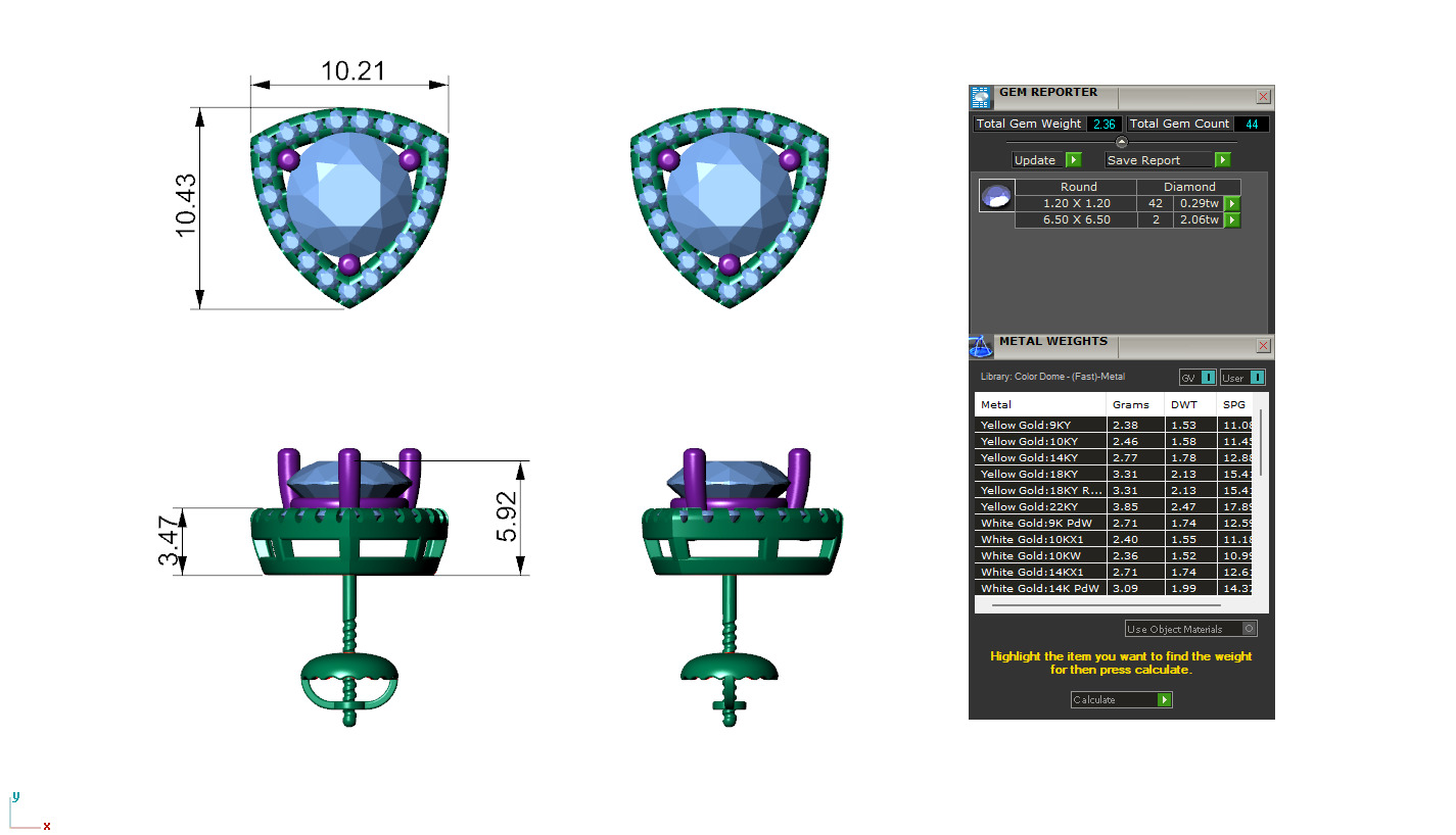 Women Diamond Stud with Pointer Diamond 3D print model_1