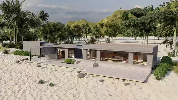 Beach Casa Scene-villa-modern house 3D model