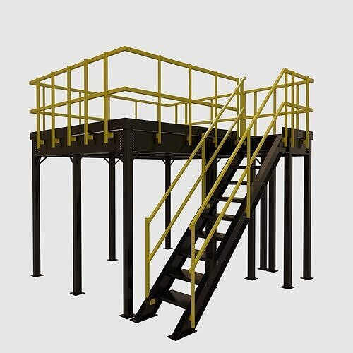 Elevated Industrial Platform Stairs 3D model