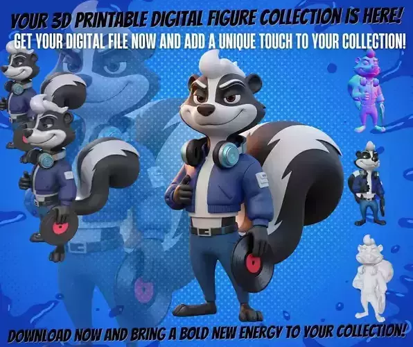 DJ Skunk - Stylized Musician Figurine 3D print model
