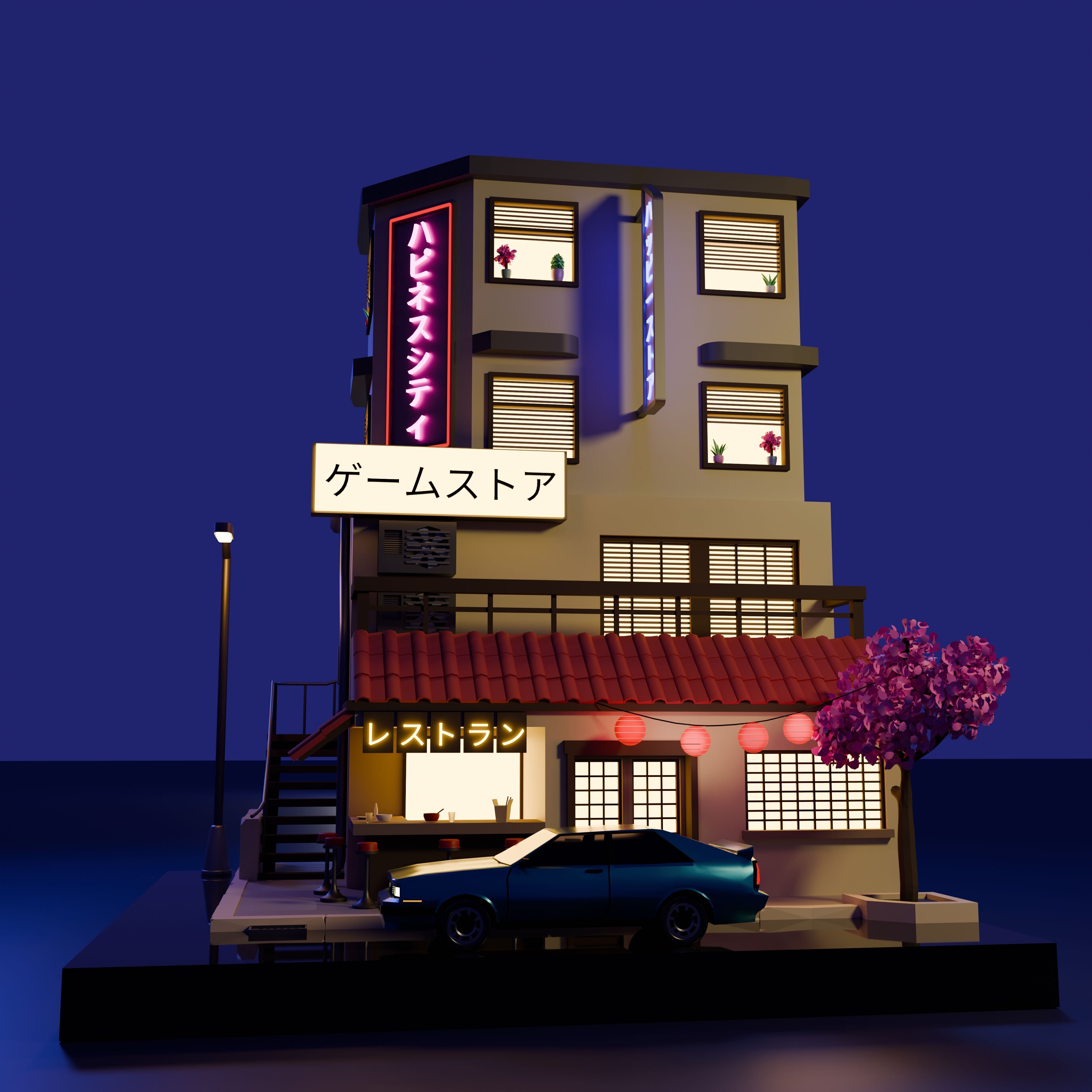 Stylized Japanese City Building Low-poly 3D model_4