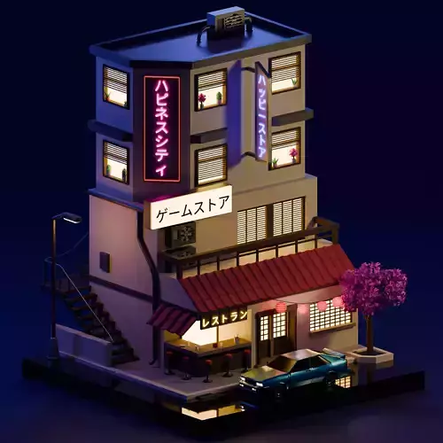 Stylized Japanese City Building