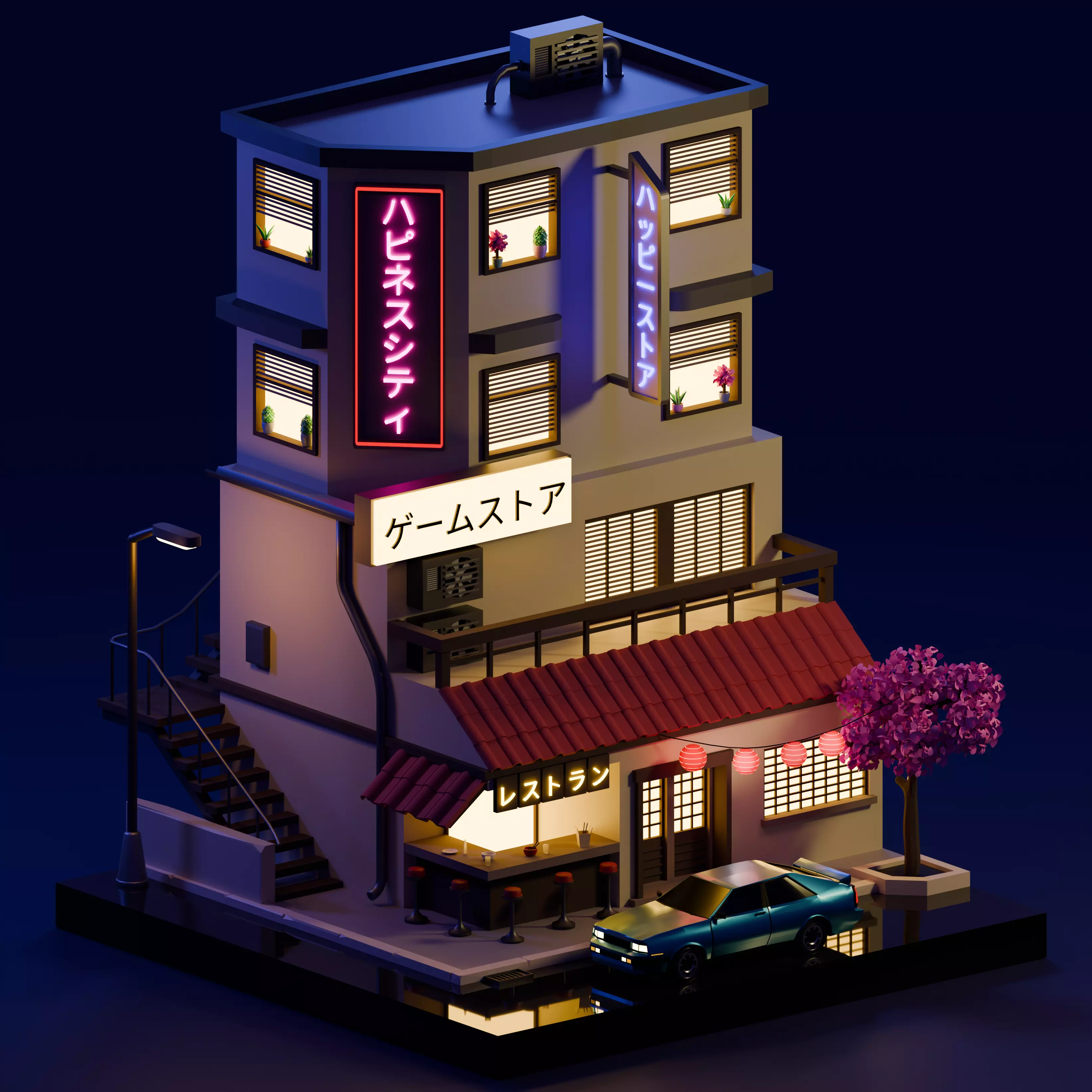 Stylized Japanese City Building Low-poly 3D model_0