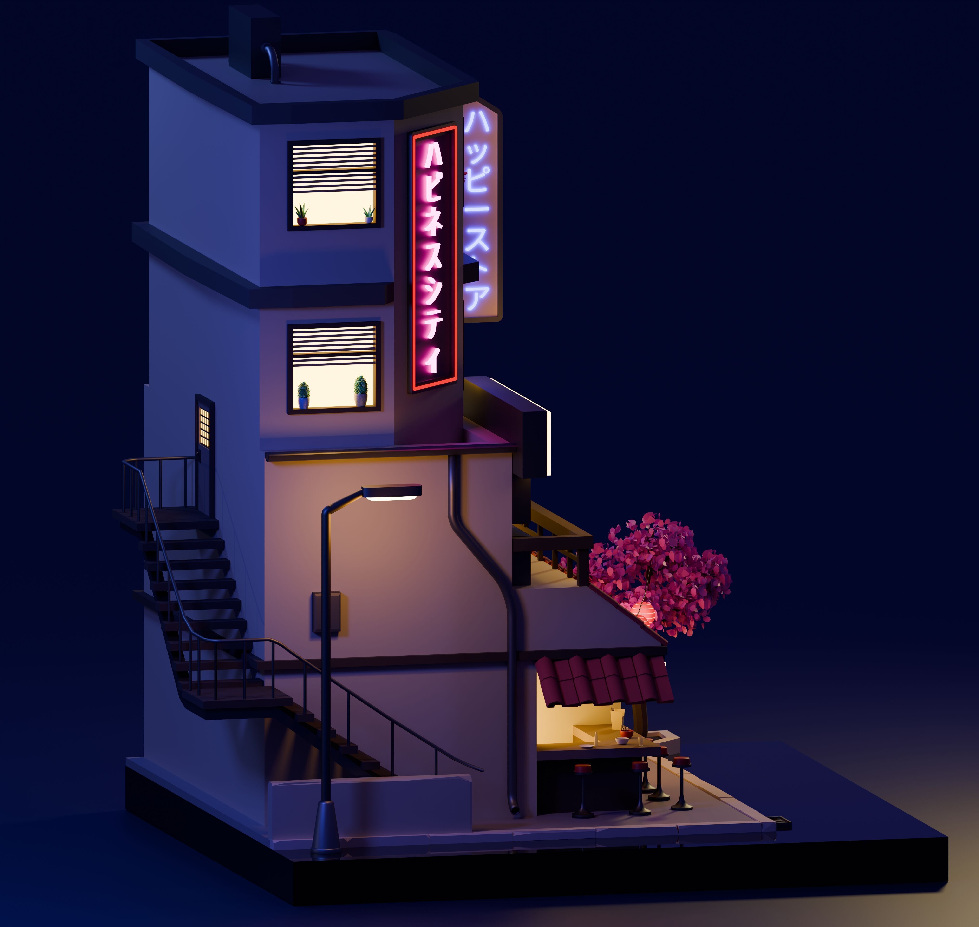 Stylized Japanese City Building Low-poly 3D model_6